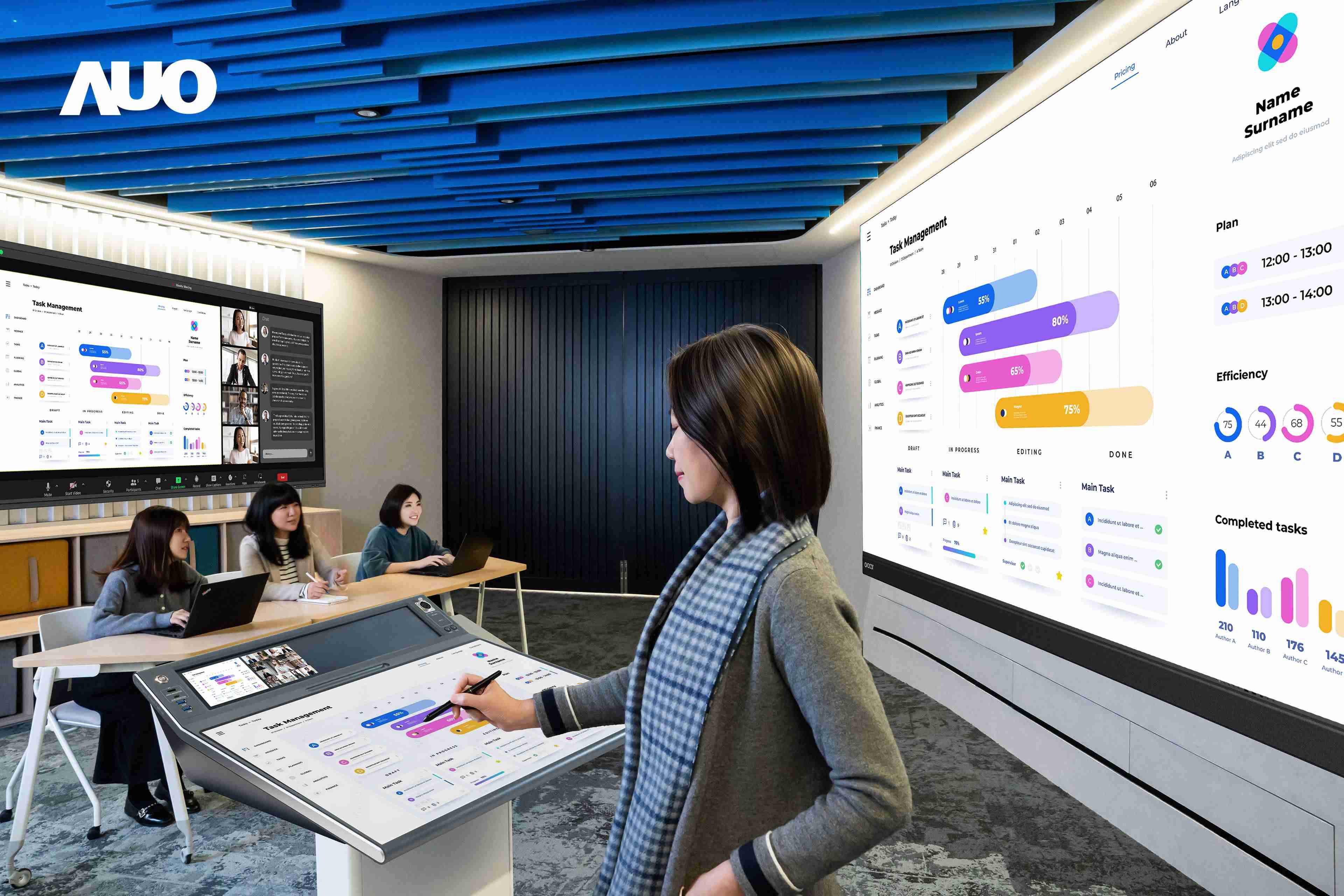 达擎携手Avocor与Rise Vision展示全方位商务领域应用，，，包含采用模块化设计的138吋一体式All-in-One LED显示器及具21:9超宽比例的92吋交互式电子白板（IFPD），，，，讲者可轻松分享内容，，，，有效提升会议协作效率。。。